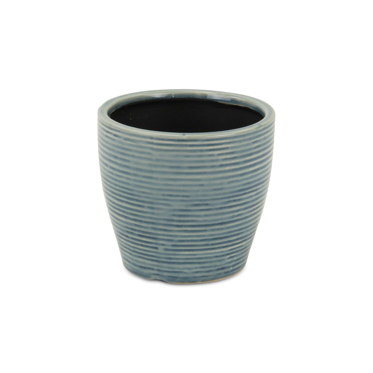 6" Blue Striped Ceramic Indoor Outdoor Round Pot Planter-3