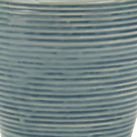 6" Blue Striped Ceramic Indoor Outdoor Round Pot Planter-4