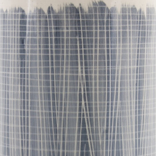 19" Blue and White Geometric Cylinder Terracotta Floor Vase-2