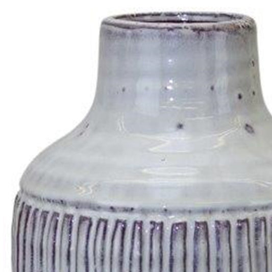 12" Gray And Brown Ribbed Terracotta Cylinder Table Vase-2