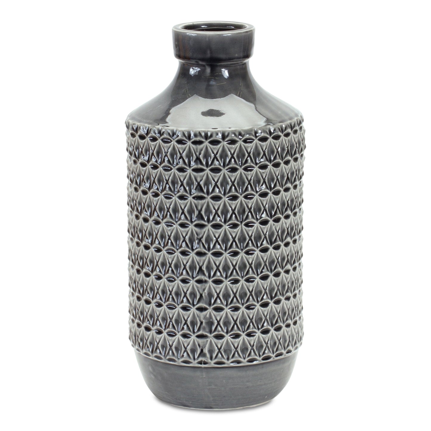 15" Gray Geometric Cylinder Terracotta Table Vase-1