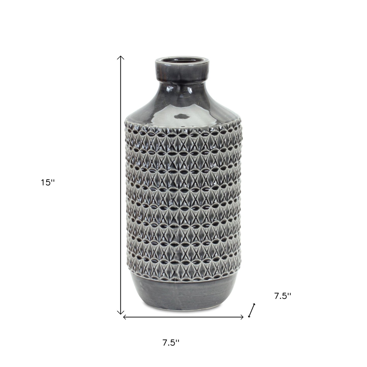 15" Gray Geometric Cylinder Terracotta Table Vase-3
