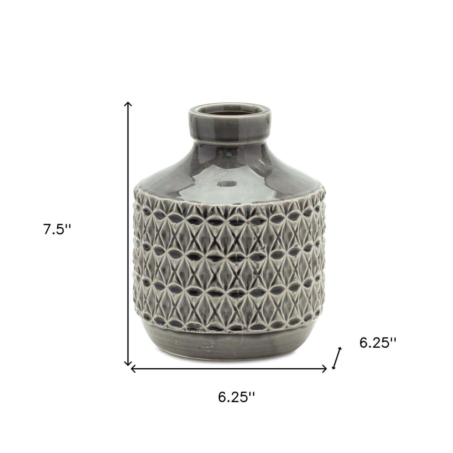 8" Gray Geometric Bud Terracotta Table Vase-3