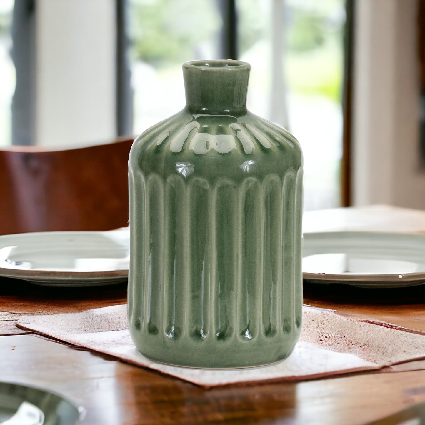 7" Green Terracotta Striped Bud Table Vase-0