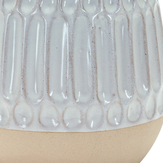 Set of Two Beige and White Ribbed Round Porcelain Table Vase-4