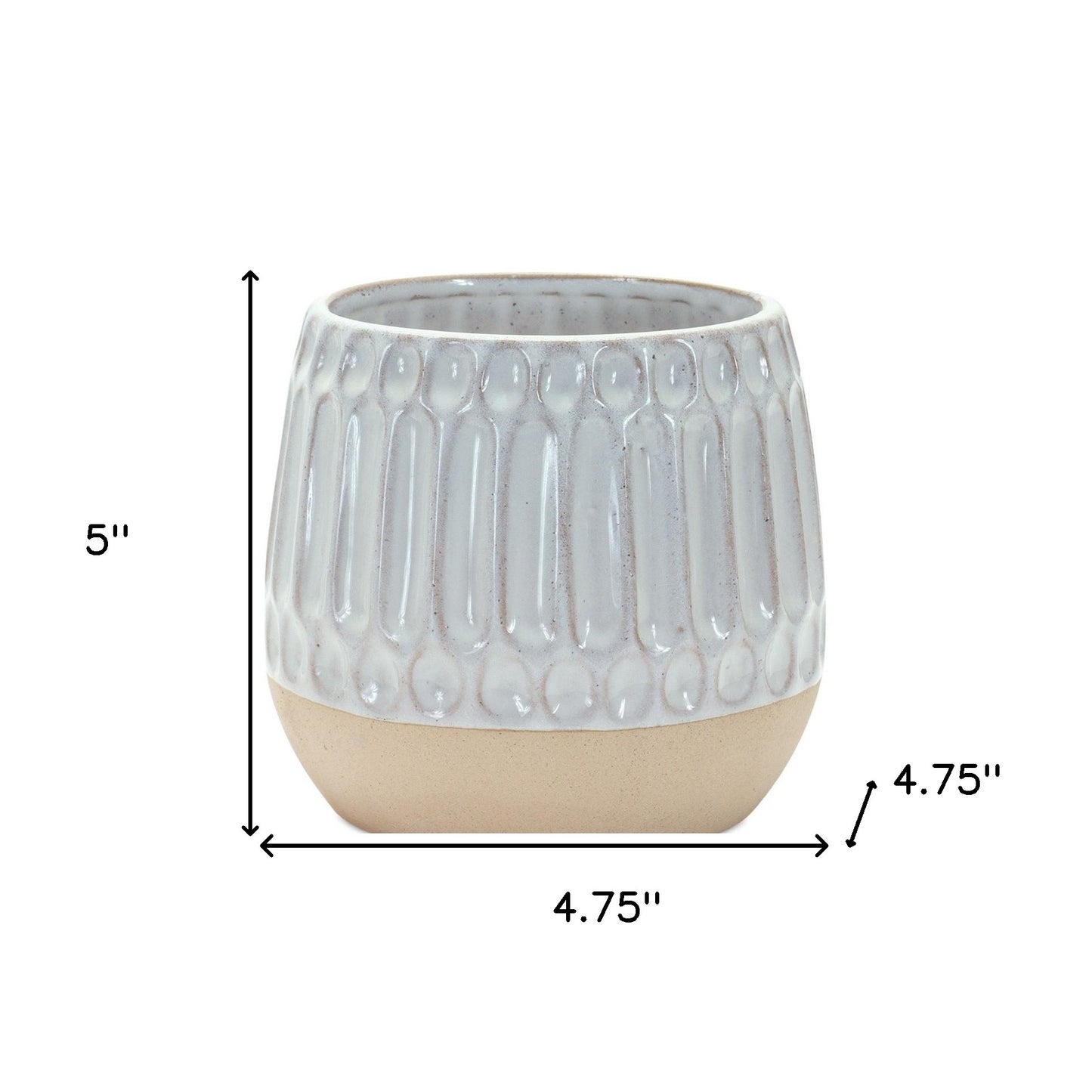 Set of Two Beige and White Ribbed Round Porcelain Table Vase-5