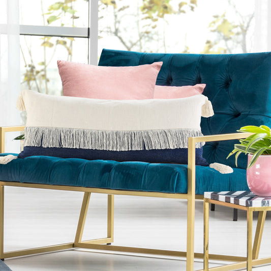 14" X 36" Denim Blue And Off-White 100% Cotton Zippered Pillow-8