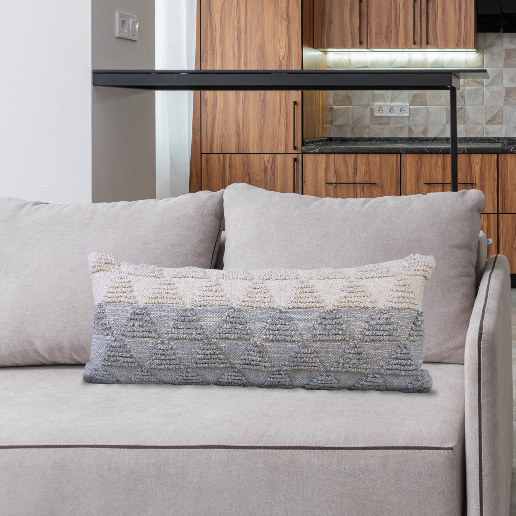 14" X 36" Gray And Off White Cotton Geometric Throw Pillow-7