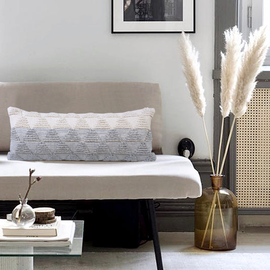 14" X 36" Gray And Off White Cotton Geometric Throw Pillow-8