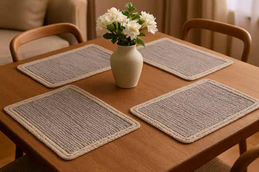 19" Set of Four Gray And Natural Cotton Placemats-0