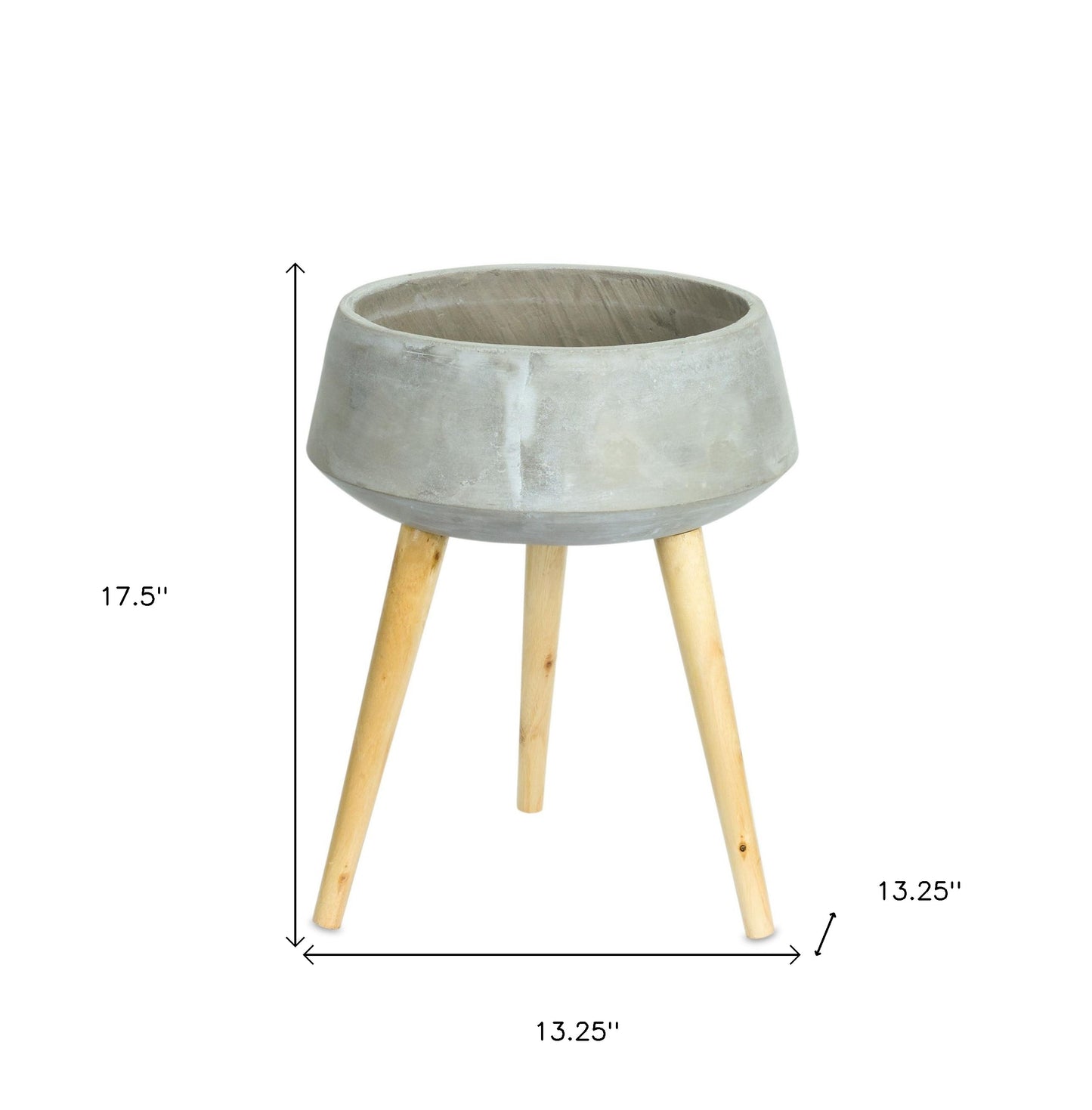 Gray Cement And Wood 81 Ounce Round Distressed Pot Planter With Stand-5