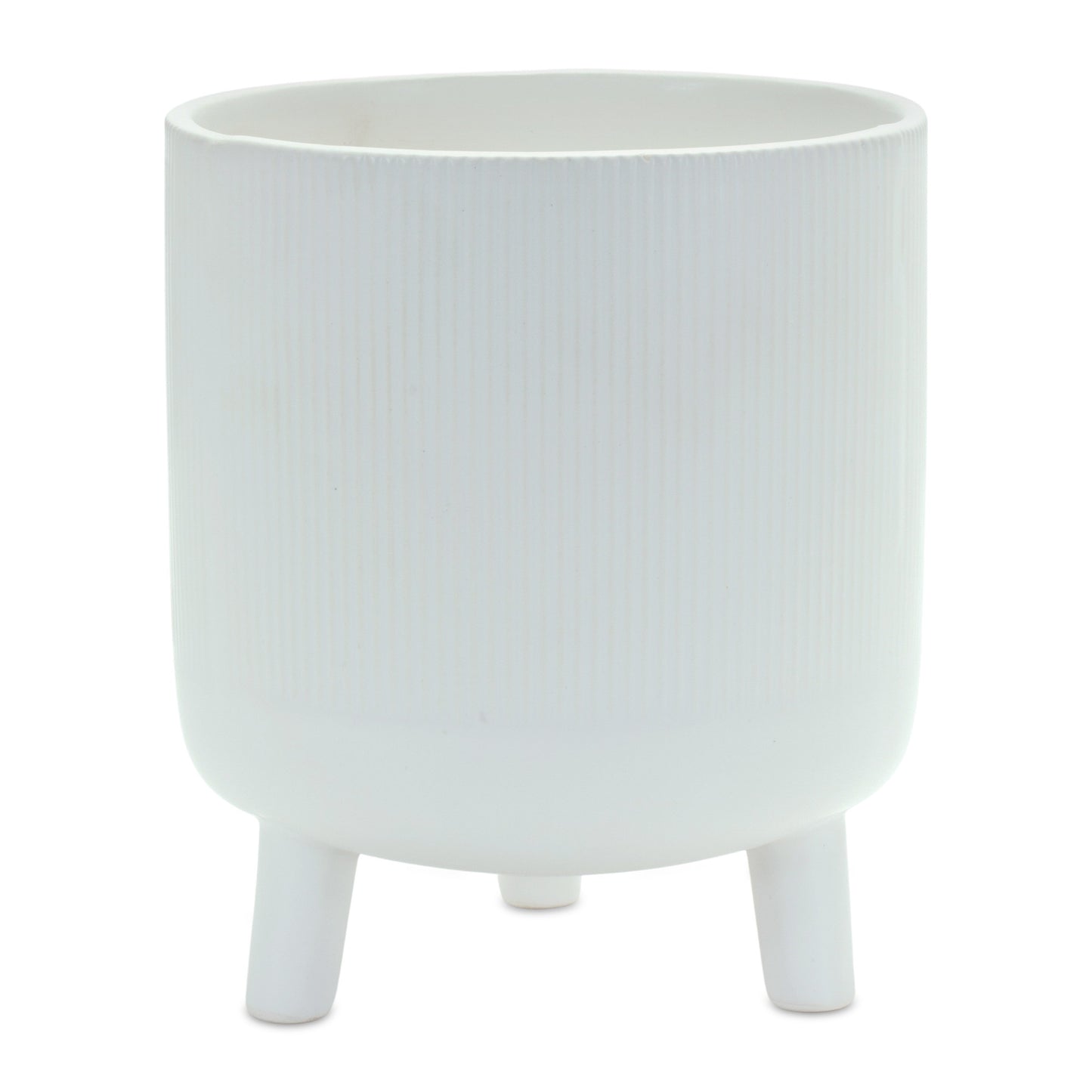 White Ceramic 7 Ounce Striped Footed Pot Planter-1