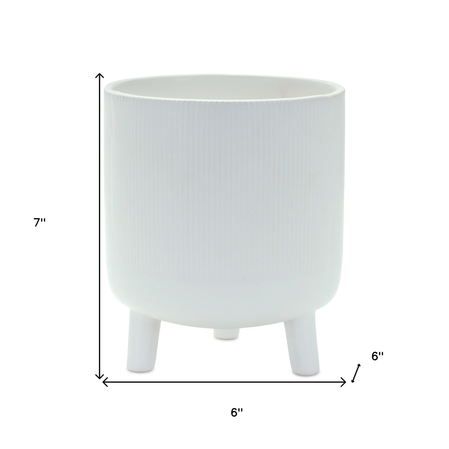 White Ceramic 7 Ounce Striped Footed Pot Planter-4