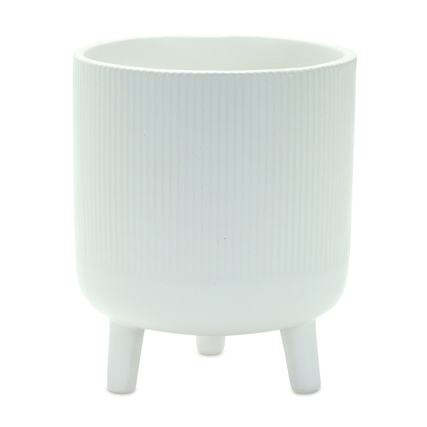 Set of Two White Ceramic Striped Footed Pot Planters-2