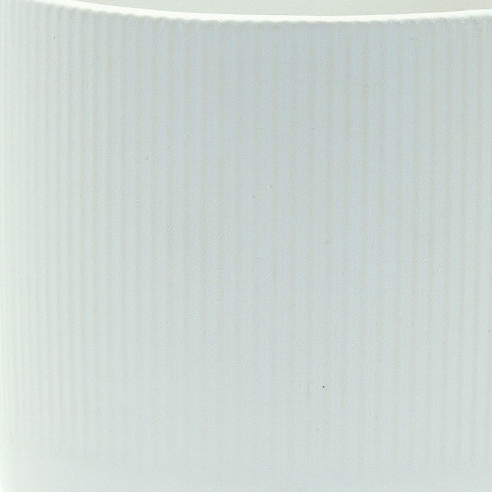 Set of Two White Ceramic Striped Footed Pot Planters-5