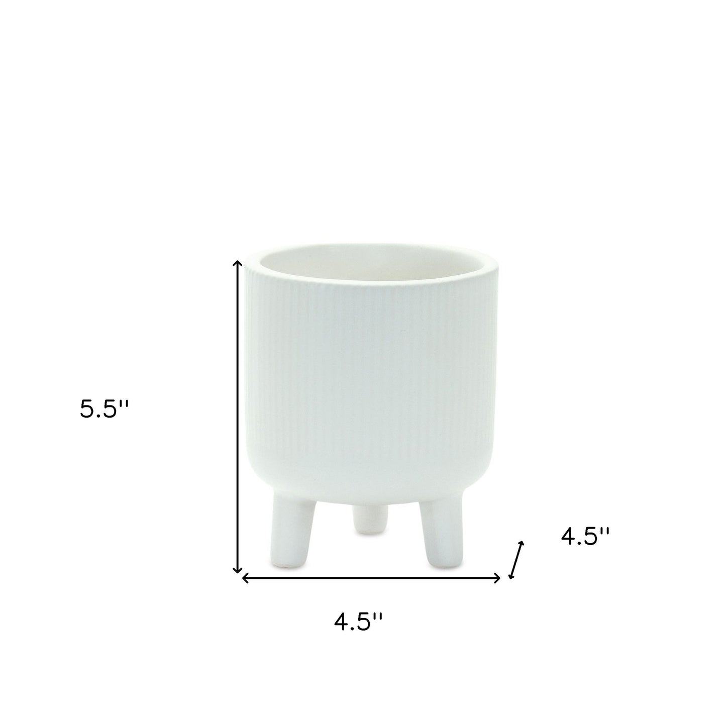 Set of Two White Ceramic Striped Footed Pot Planters-4