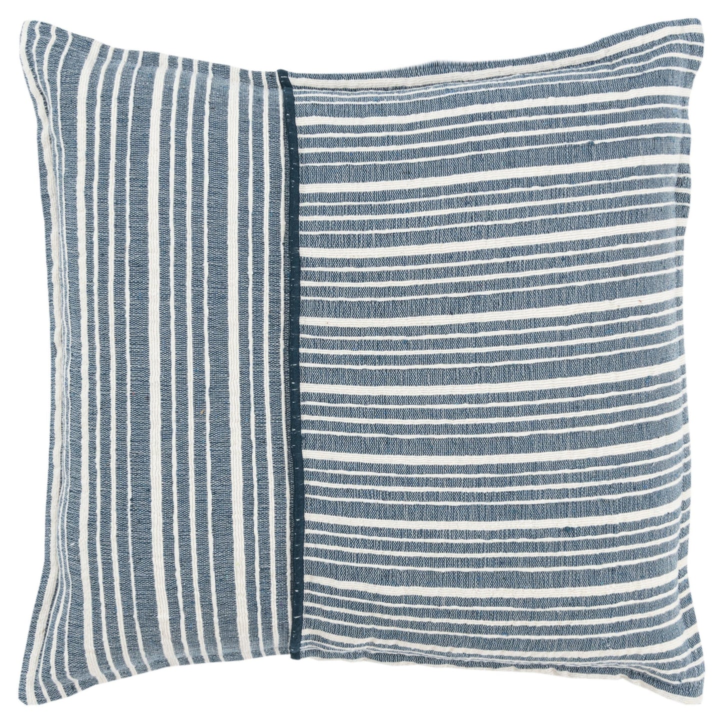 20" Blue and White Cotton Pillow With Embroidery Edges-0