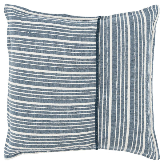 20" Blue and White Cotton Pillow With Embroidery Edges-2