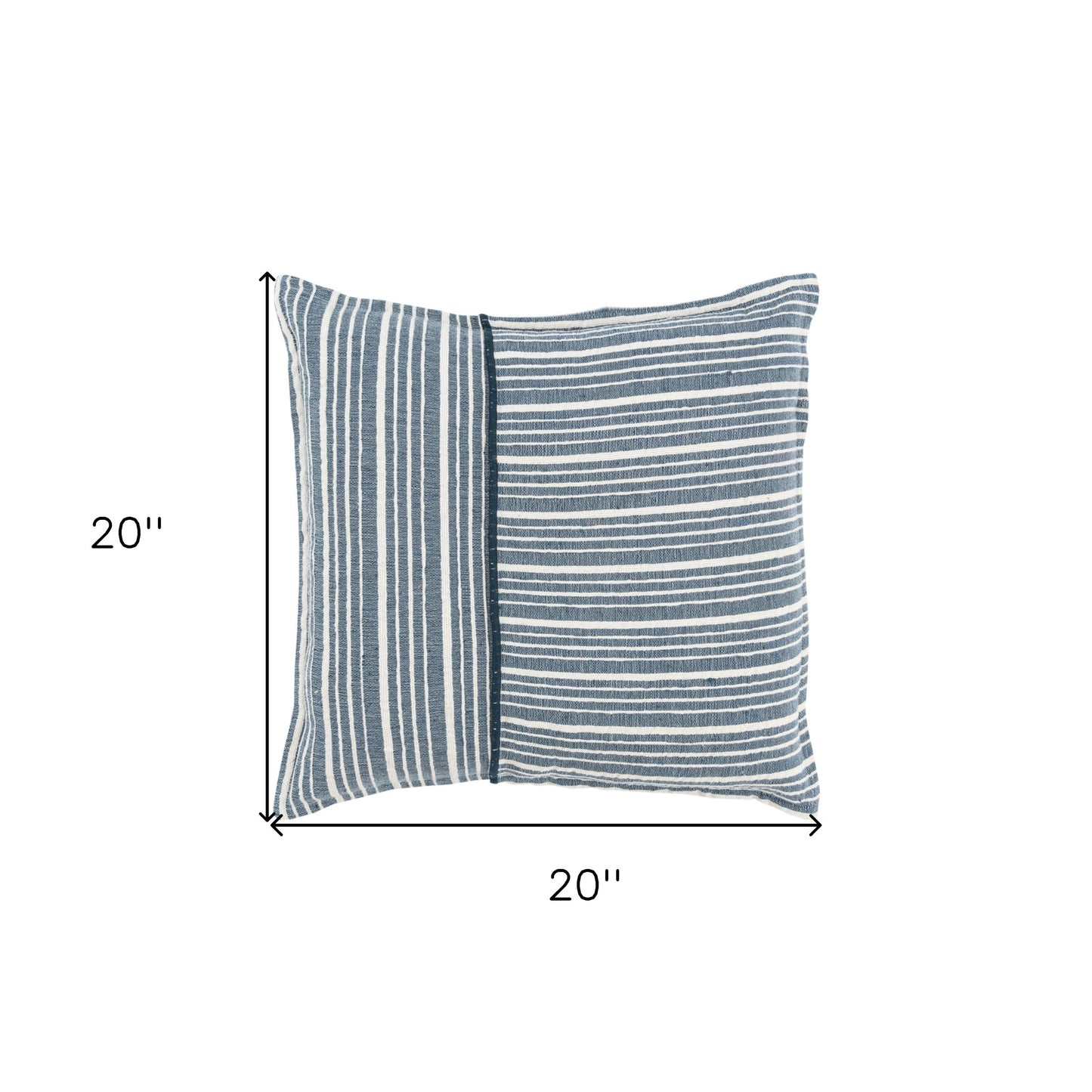 20" Blue and White Cotton Pillow With Embroidery Edges-3