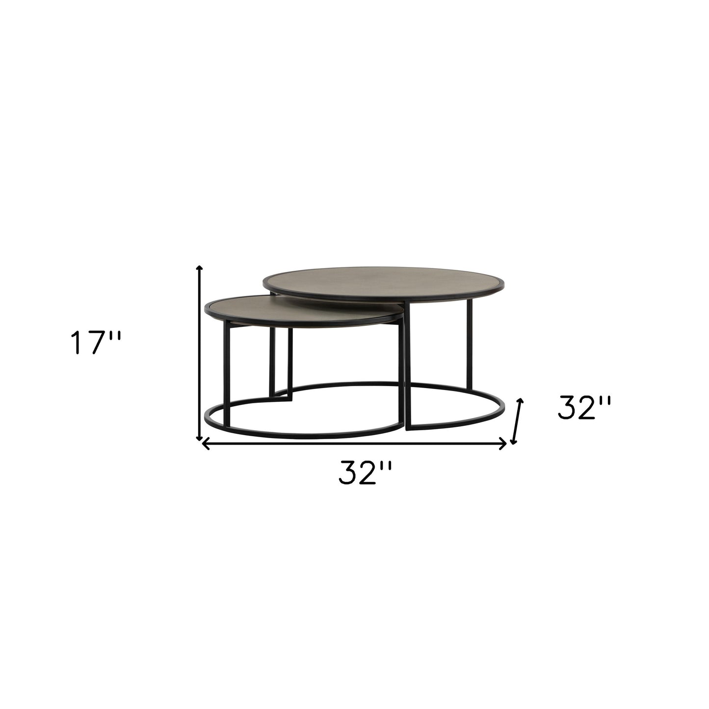 Set of Two 32" Gray And Black Concrete And Metal Round Nested Coffee Tables-8