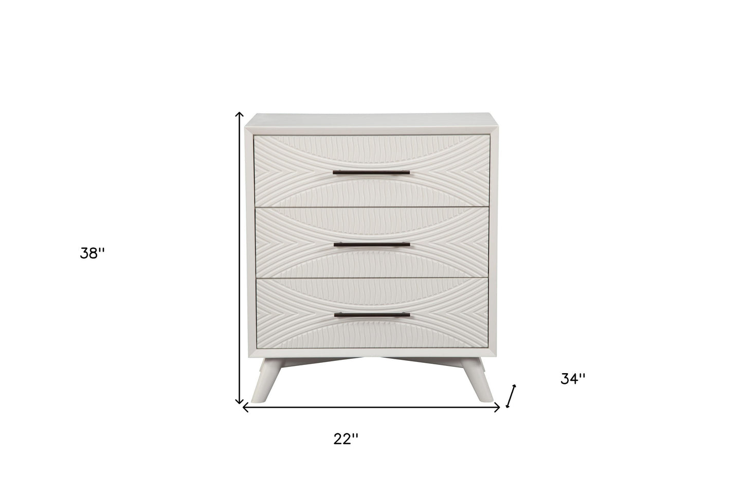 34" White Carved Geometric Solid Wood Three Drawer Dresser-5