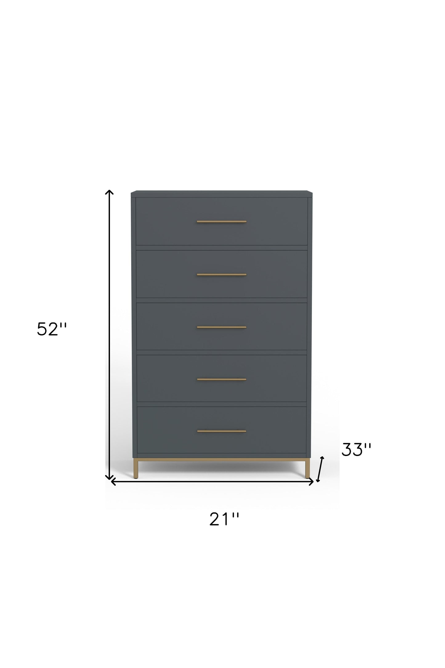 33" Gray Solid Wood Five Drawer Dresser-6