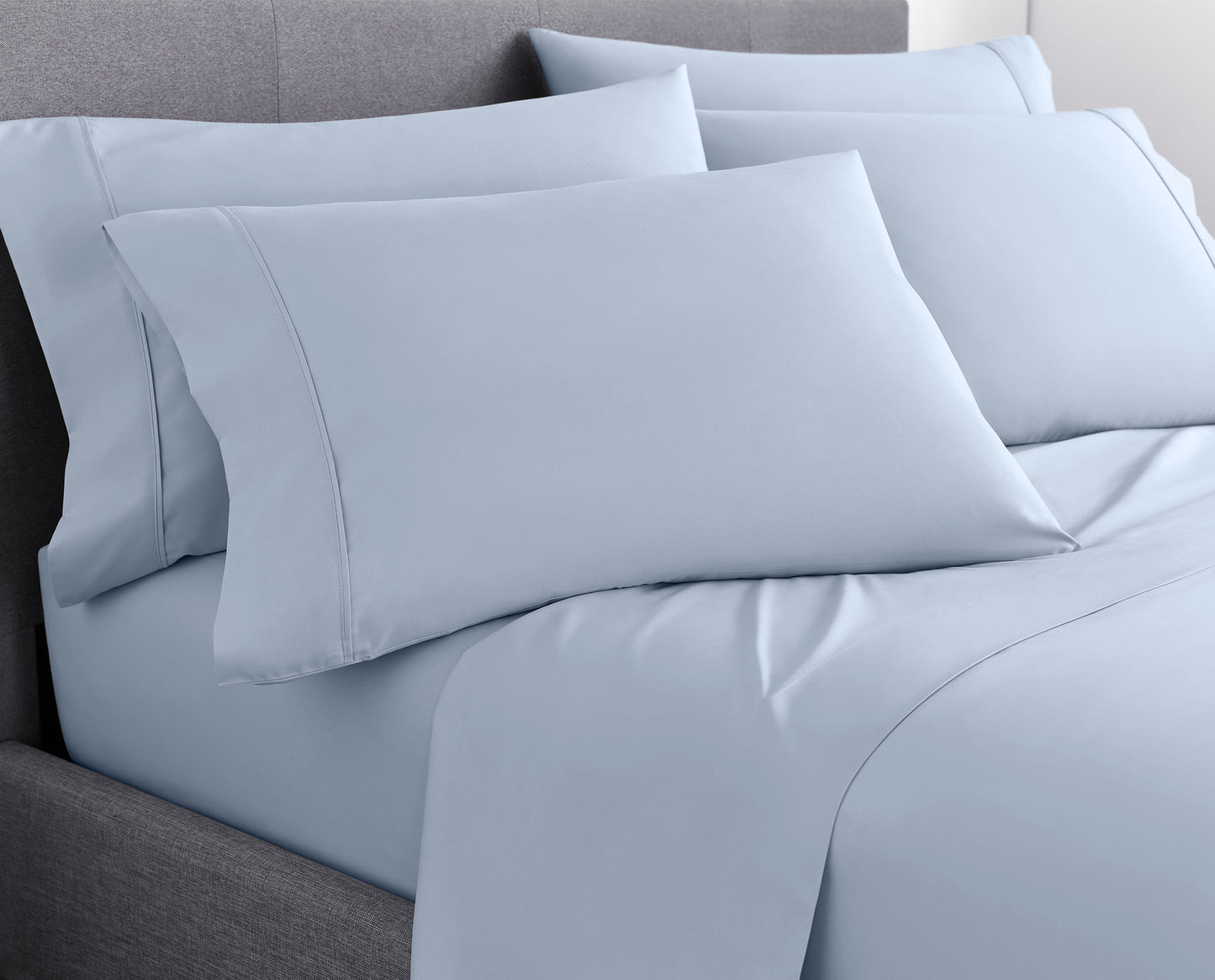 Six Piece Ice Blue Microfiber King Sheet Set-3