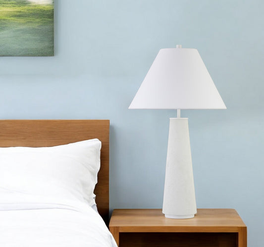 28" White Ceramic Table Lamp With White Cone Shade-0