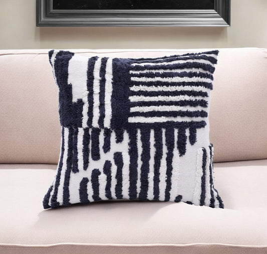 22" Navy and White Geometric Cotton Throw Pillow-0