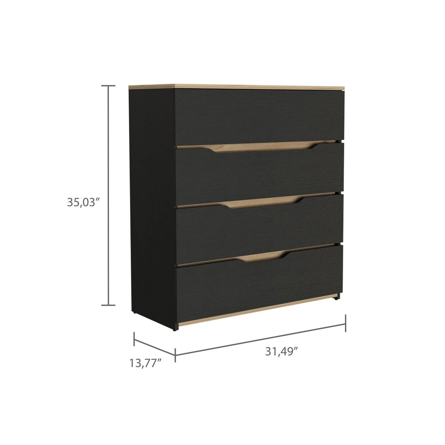 32" Natural And Black Four Drawer Dresser-8
