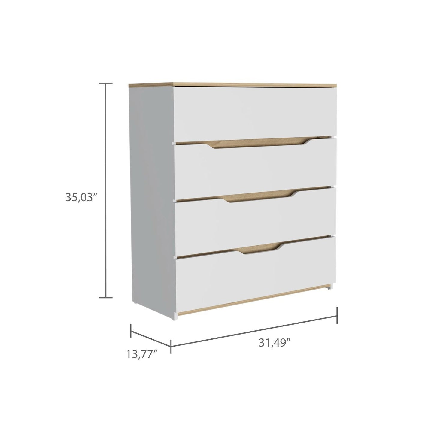 32" White and Natural Four Drawer Dresser-8