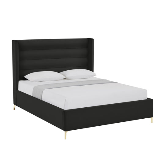 Black Velvet Upholstered Queen Bed Frame-1
