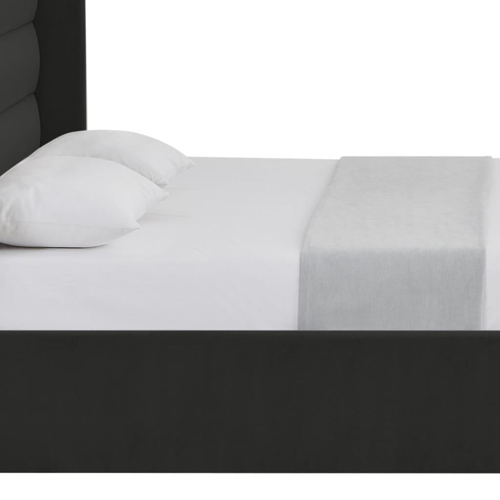 Black Velvet Upholstered Queen Bed Frame-6
