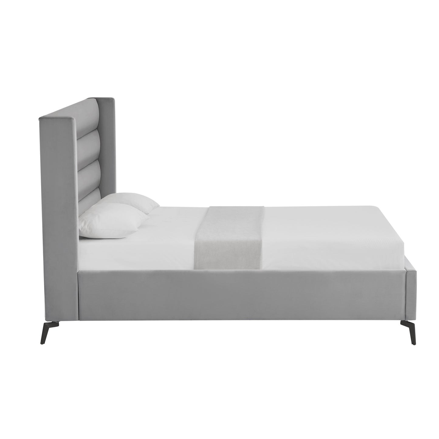 Light Gray Velvet Upholstered King Bed Frame-2