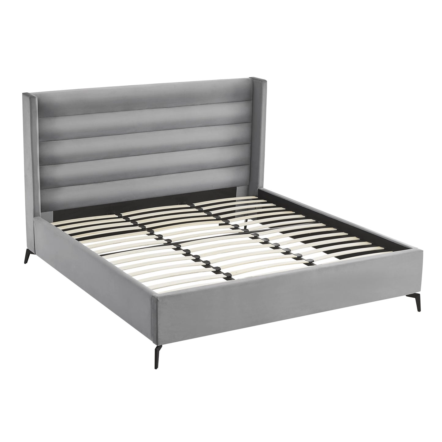 Light Gray Velvet Upholstered King Bed Frame-3
