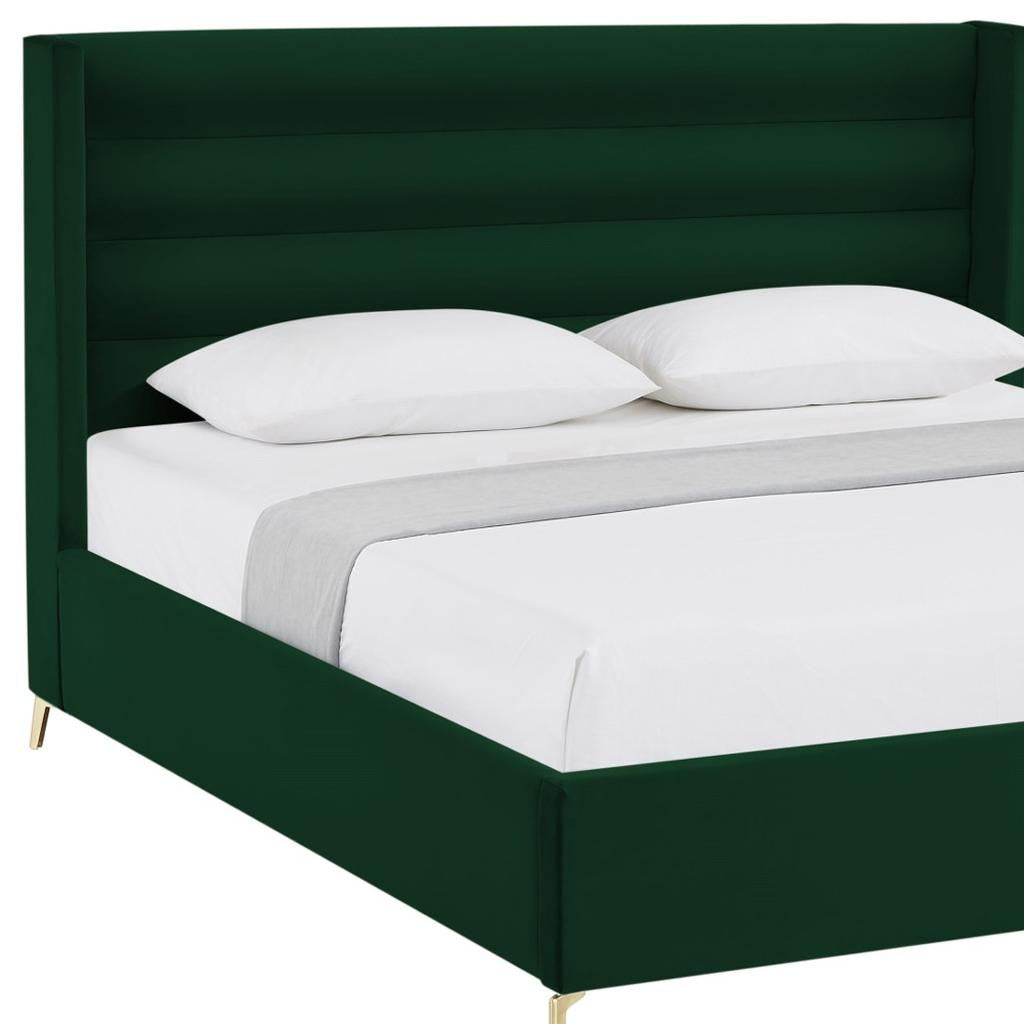 Green Velvet Upholstered King Bed Frame-7