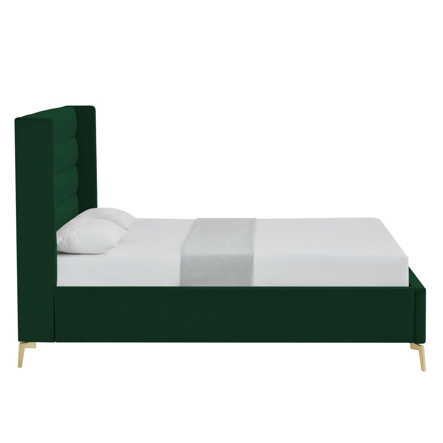 Green Velvet Upholstered Queen Bed Frame-2