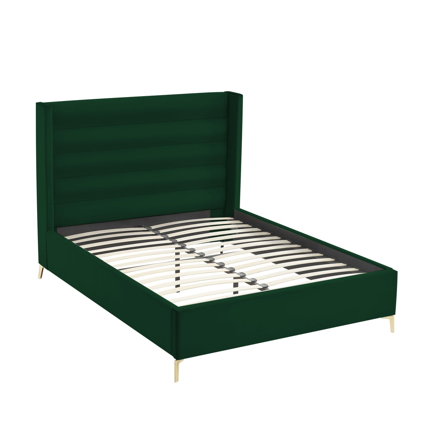 Green Velvet Upholstered Queen Bed Frame-3
