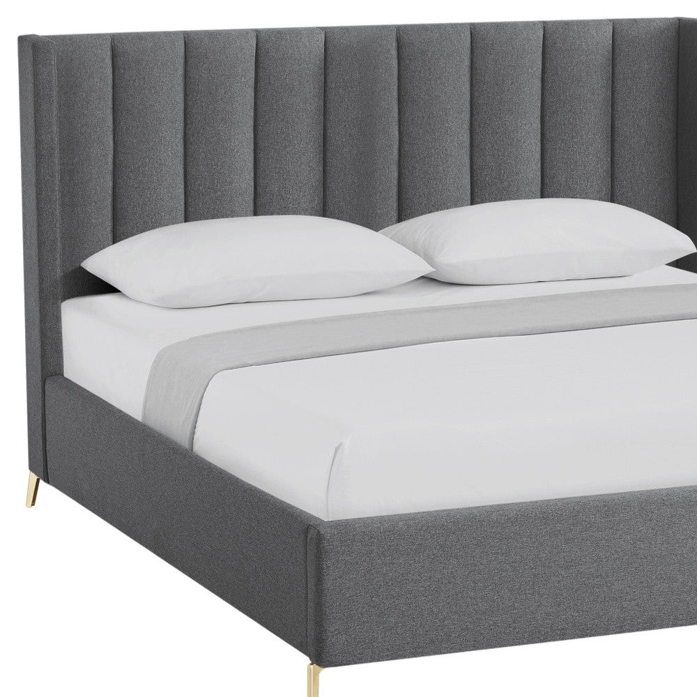 Gray Linen Upholstered King Bed Frame-7