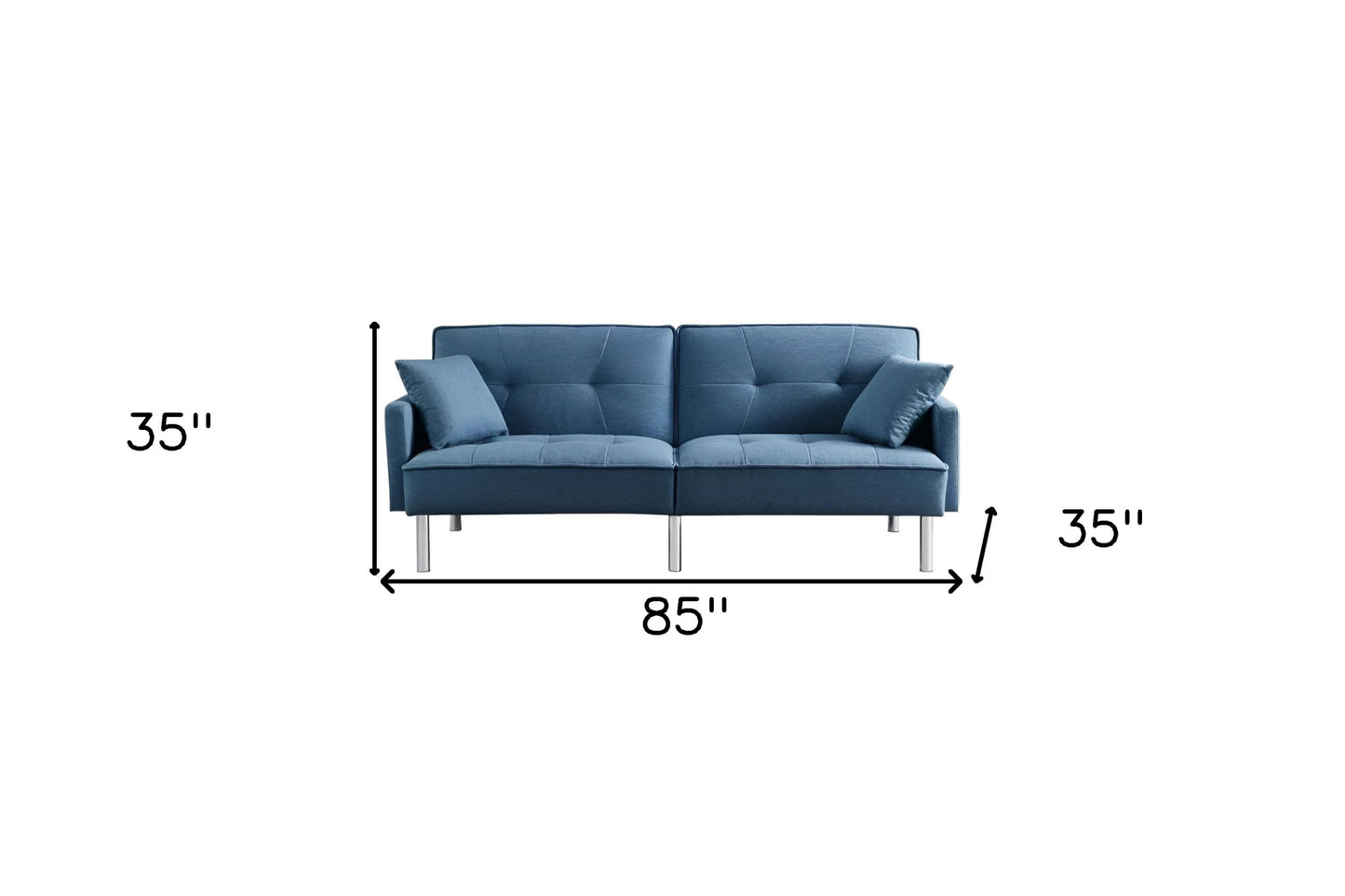 85" Blue Polyester Blend Convertible Futon Sleeper Sofa And Toss Pillows With Silver Legs-5