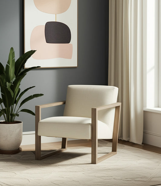 28" Off White and Ash Gray Fabric Lounge Chair-0