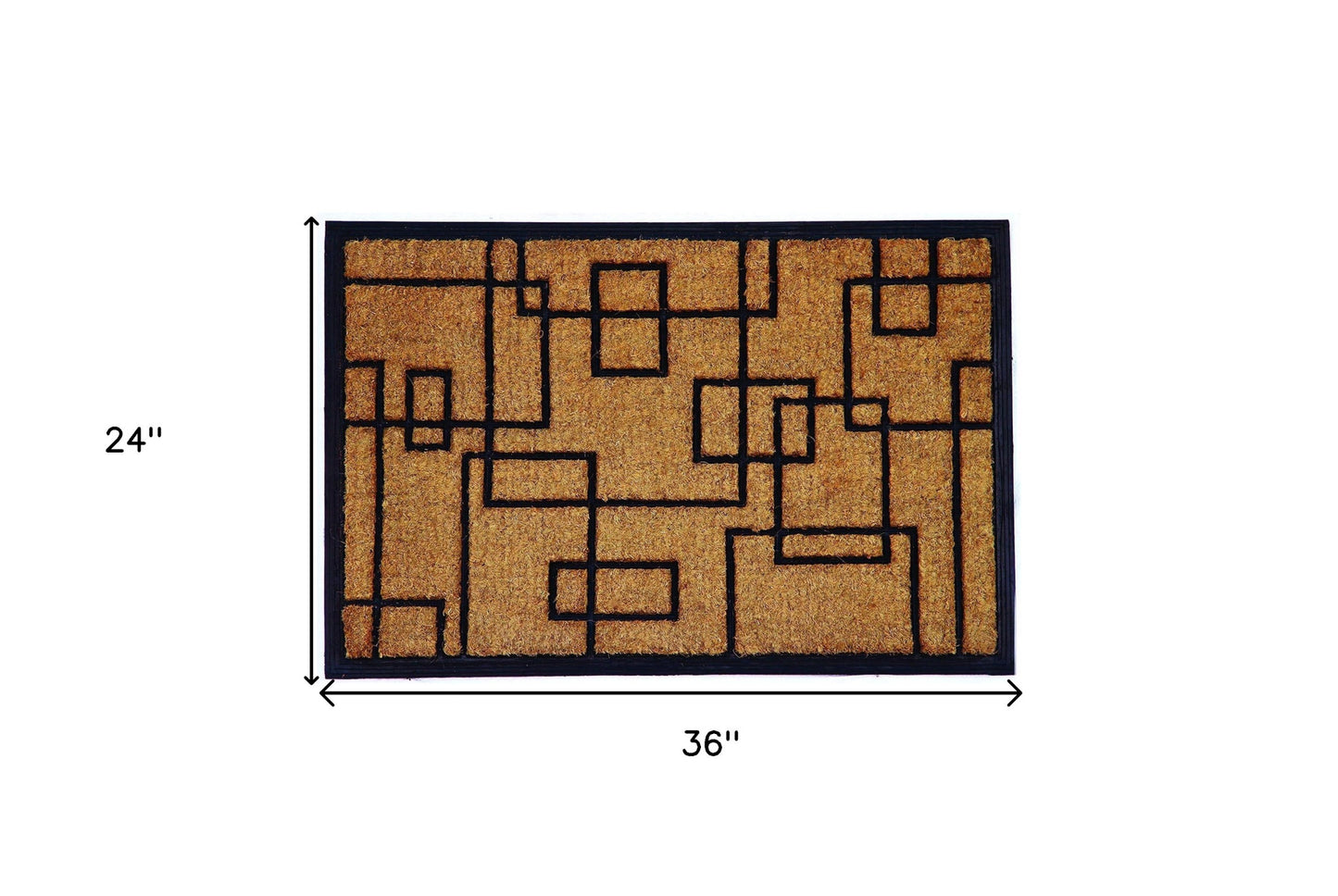 24" X 36" Natural and Black Coir Geometric Outdoor Door Mat-1
