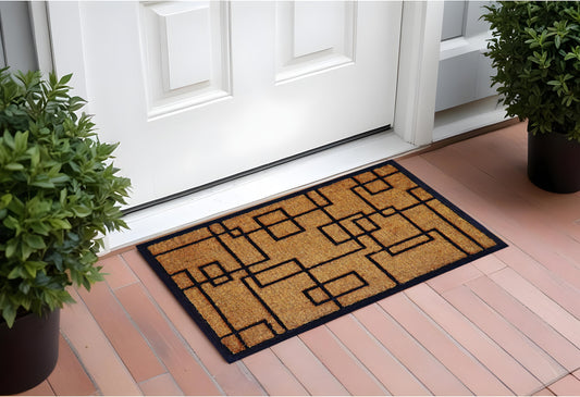 24" X 36" Natural and Black Coir Geometric Outdoor Door Mat-0
