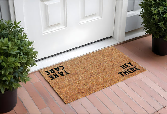 17" X 29" Natural and Black Coir Hey There Outdoor Door Mat-0