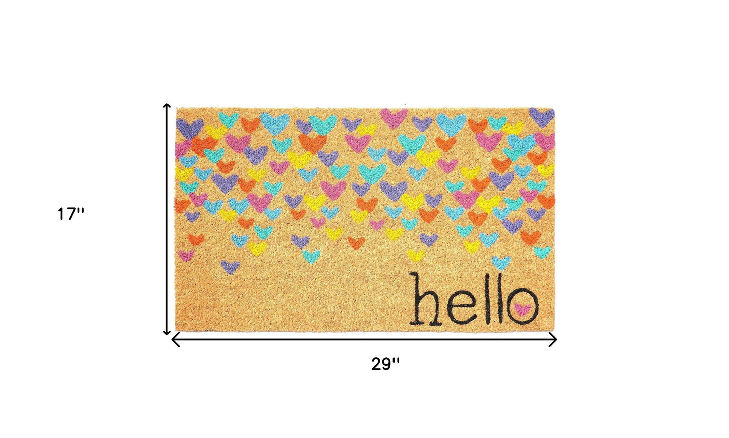 17" X 29" Natural Blue and Yellow Coir Heart Outdoor Valentine's Day Door Mat-2
