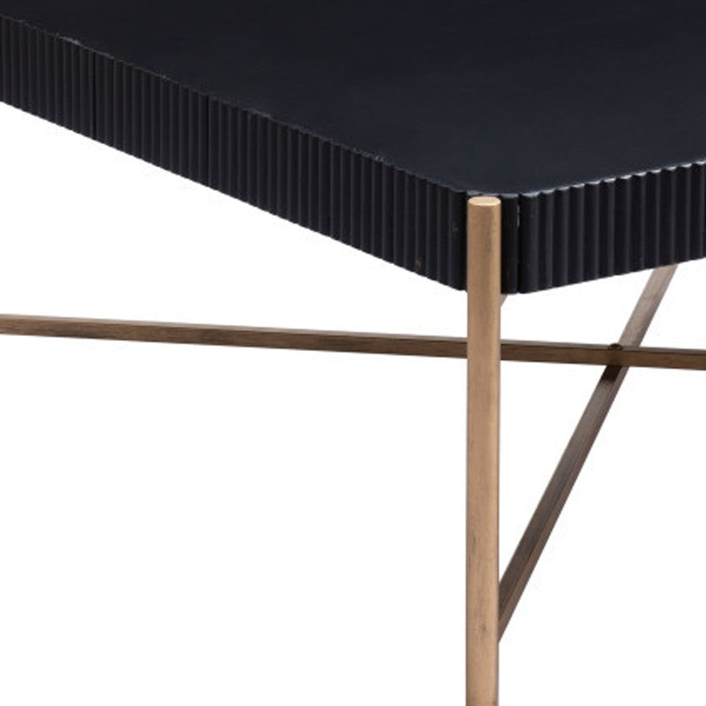 42" Black and Gold Solid Wood and Steel Square Coffee Table-5