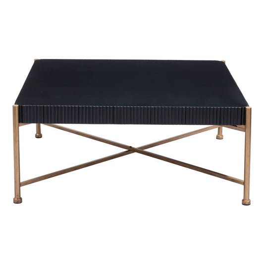 42" Black and Gold Solid Wood and Steel Square Coffee Table-2