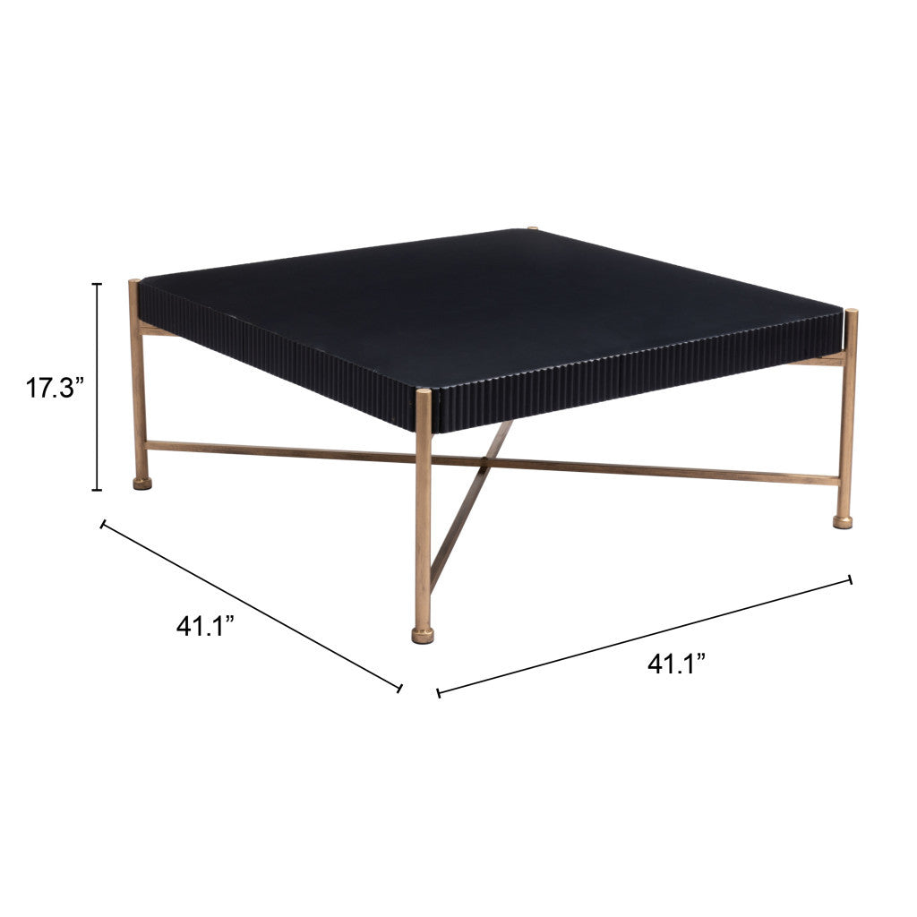 42" Black and Gold Solid Wood and Steel Square Coffee Table-7