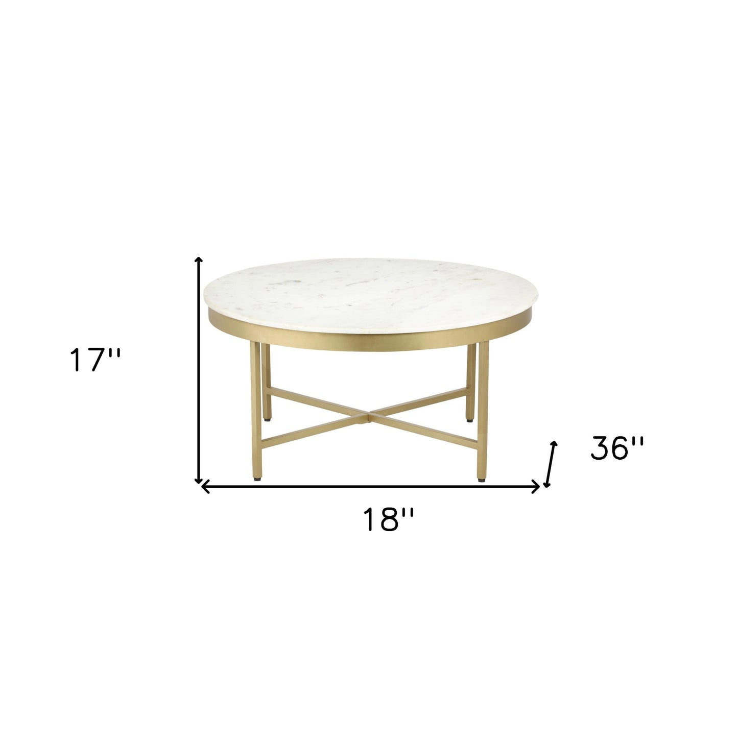 36" White And Gold Genuine Marble And Steel Round Coffee Table-7
