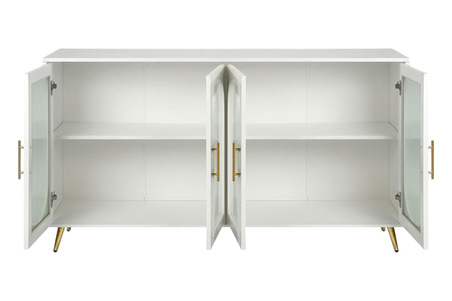 60" White Ribbed Texture Wood And Glass Sideboard with Four Doors-3